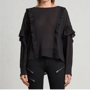 All Saints Isa Black Ruffle Top - Small